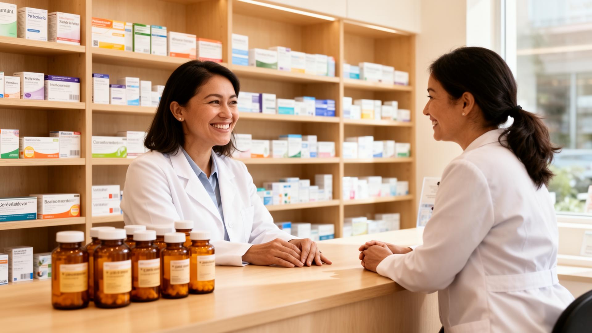 Pharmacist counseling a patient at the ProTab Pharmacy consultation counter